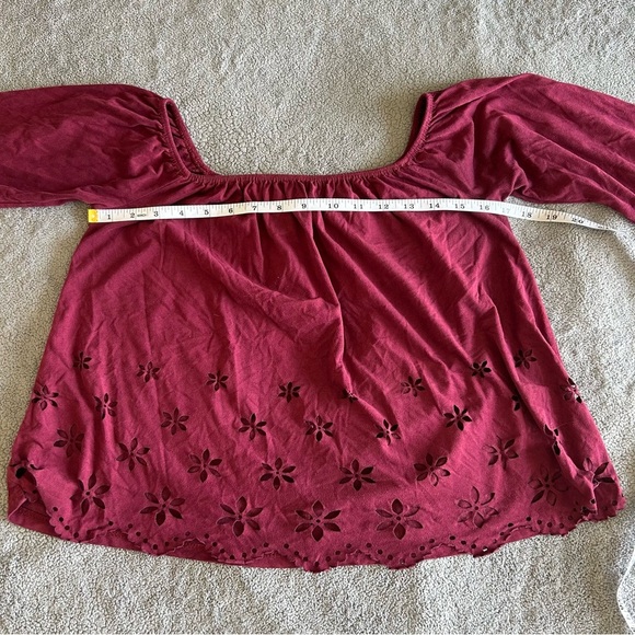 Charlotte Russe Red Burgundy Wine Embellished Long Bell Sleeve Cropped Blouse - Picture 3 of 7